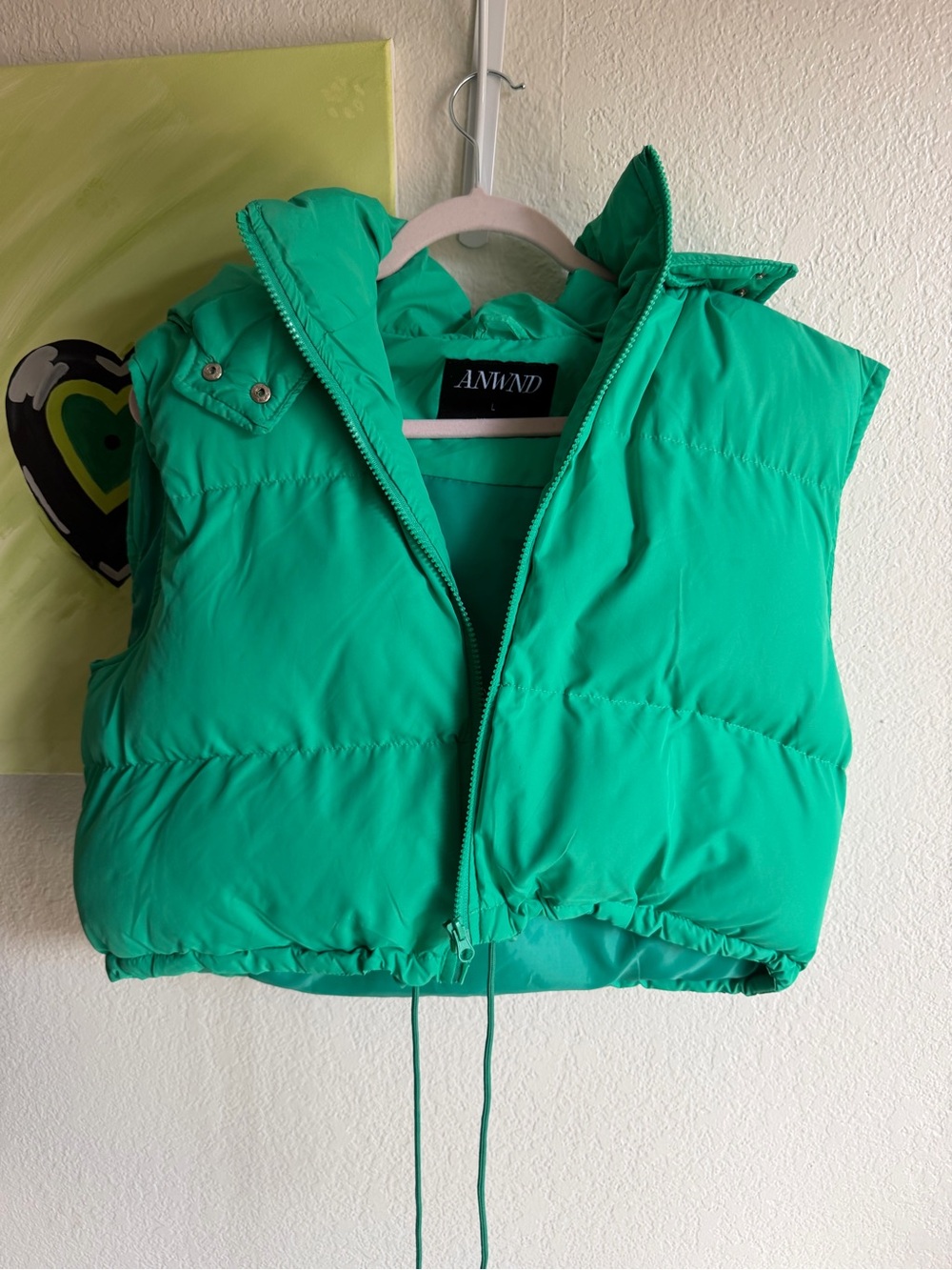 Green Puffer Vest with Hood